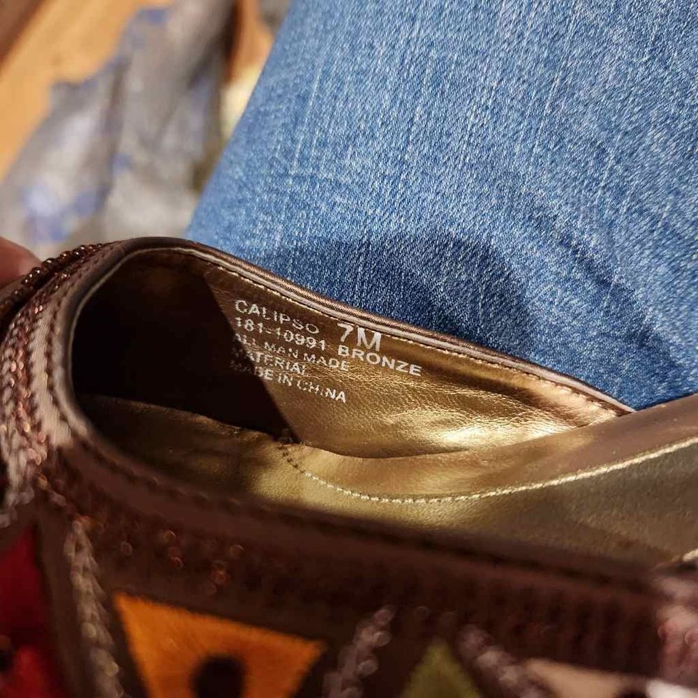 Liz Cole Boho Beaded Slip On Kitten Heels Calypso Bronze Women's Size 7 - Picture 6 of 7